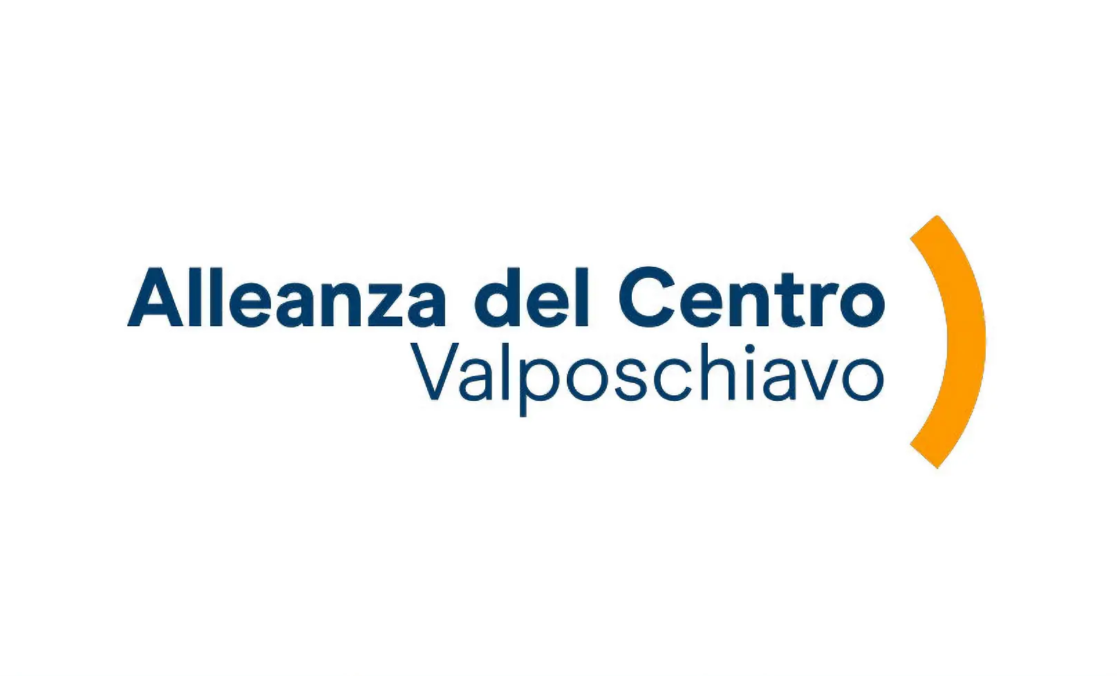 Logo di Alleanza del Centro Valposchiavo con testo in blu su sfondo bianco e una curva arancione a destra.