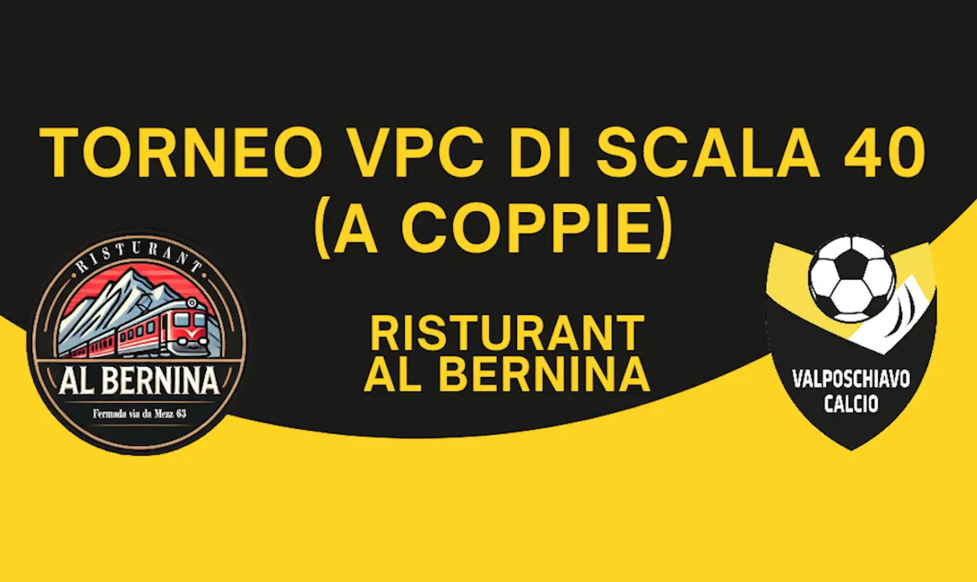 Logo del torneo VPC di Scala 40 (a coppie), con il logo del ristorante Al Bernina a sinistra e il logo del Valposchiavo Calcio a destra.
