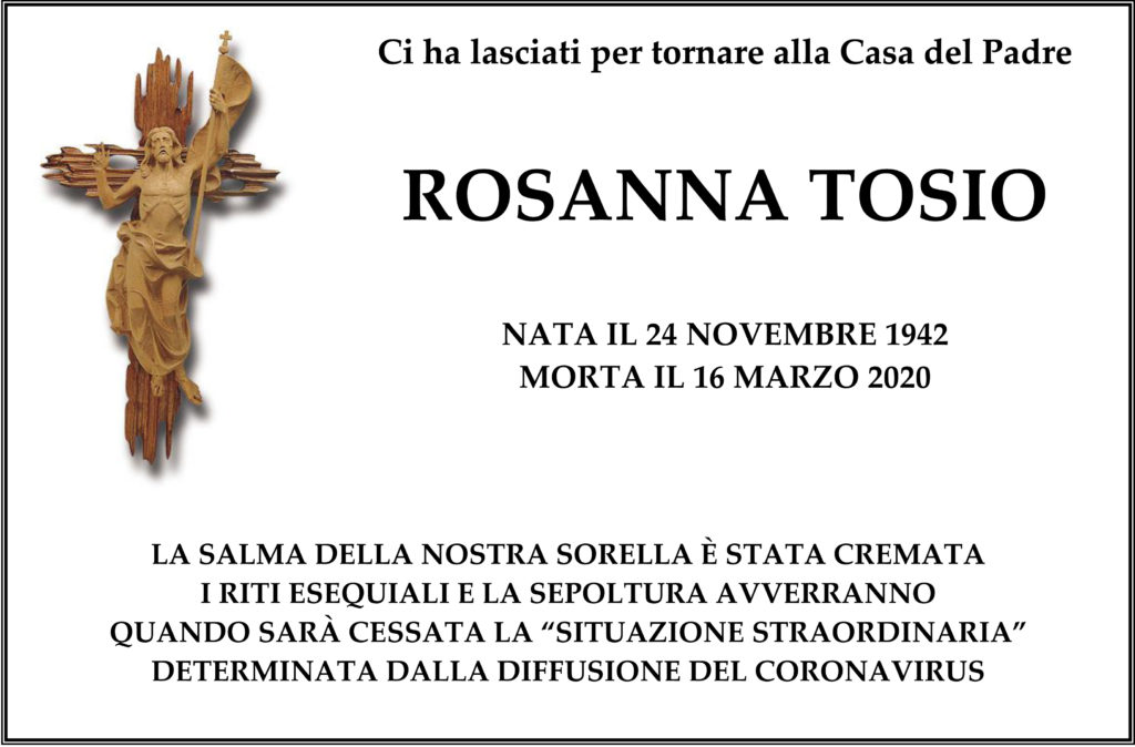 Annuncio funebre di Rosanna Tosio