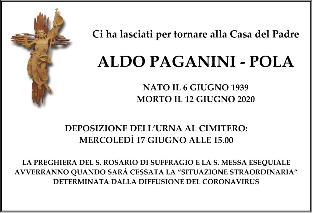Annuncio funebre Aldo Paganini-Pola