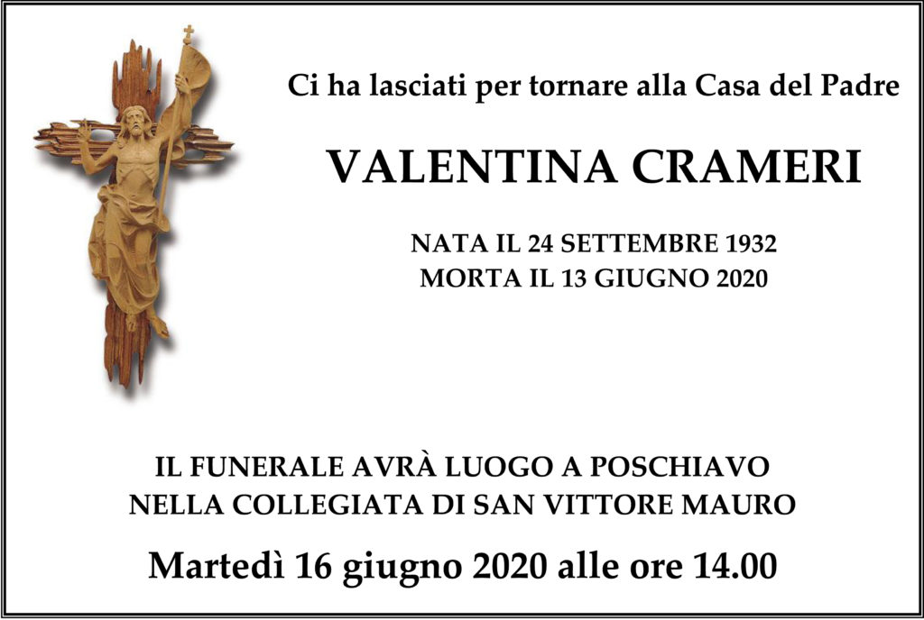 Manifesto funebre di Valentina Crameri