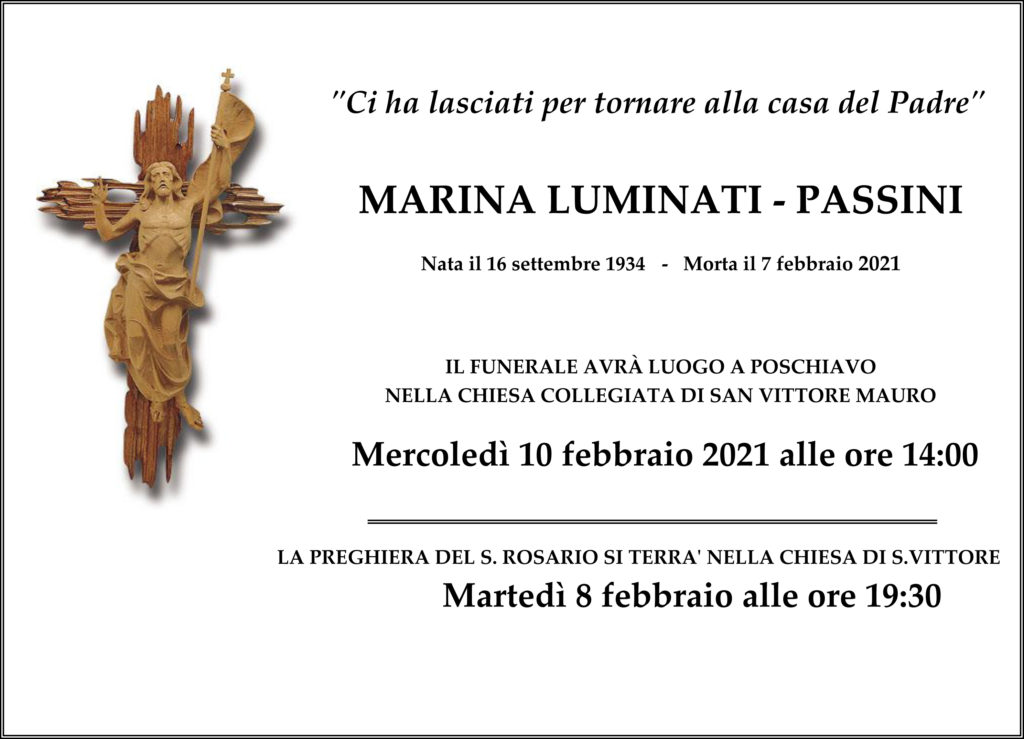 Annuncio funebre di Marina Luminati-Passini