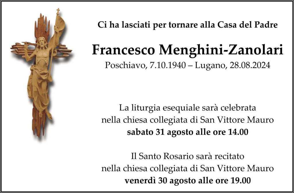 Annuncio funebre di Francesco Menghini-Zanolari