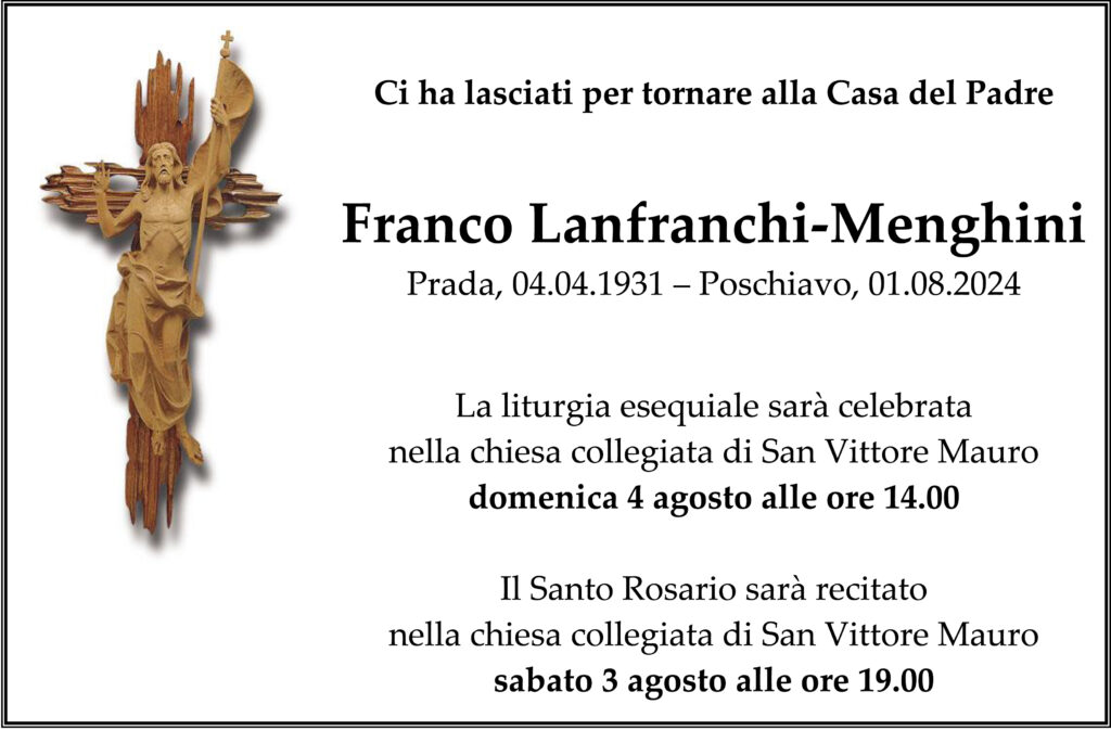 Annuncio funebre di Franco Lanfranchi-Menghini