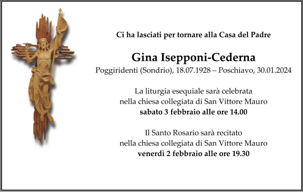 Annuncio funebre di Gina Isepponi-Cederna