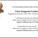 Annuncio funebre Gina Isepponi-Cederna