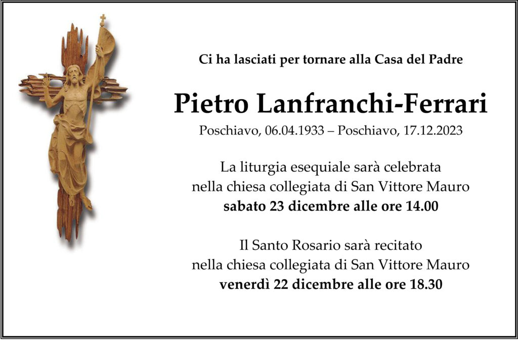 Annuncio funebre di Pietro Lanfranchi-Ferrari